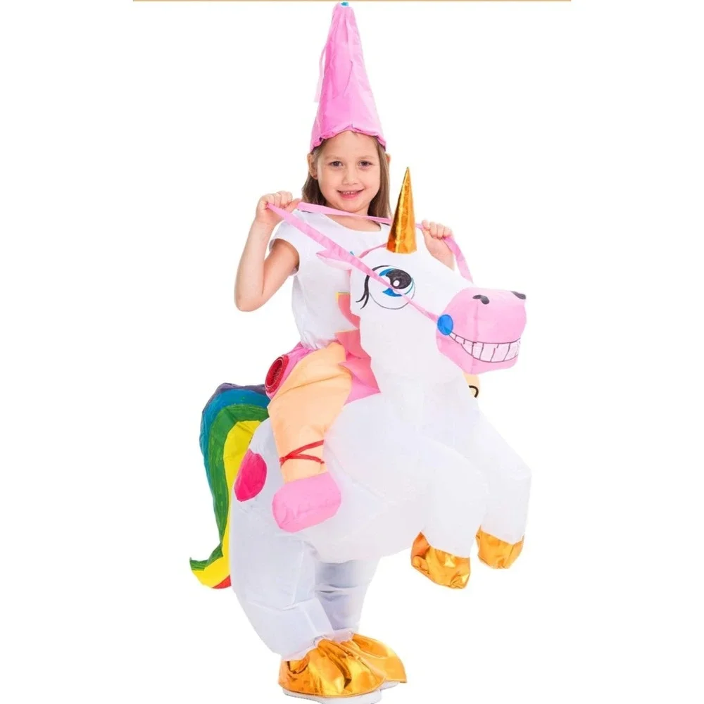 Inflatable Kids Halloween Costume Blow Up Ride on Unicorn‎ Costume Kid Size 7-10